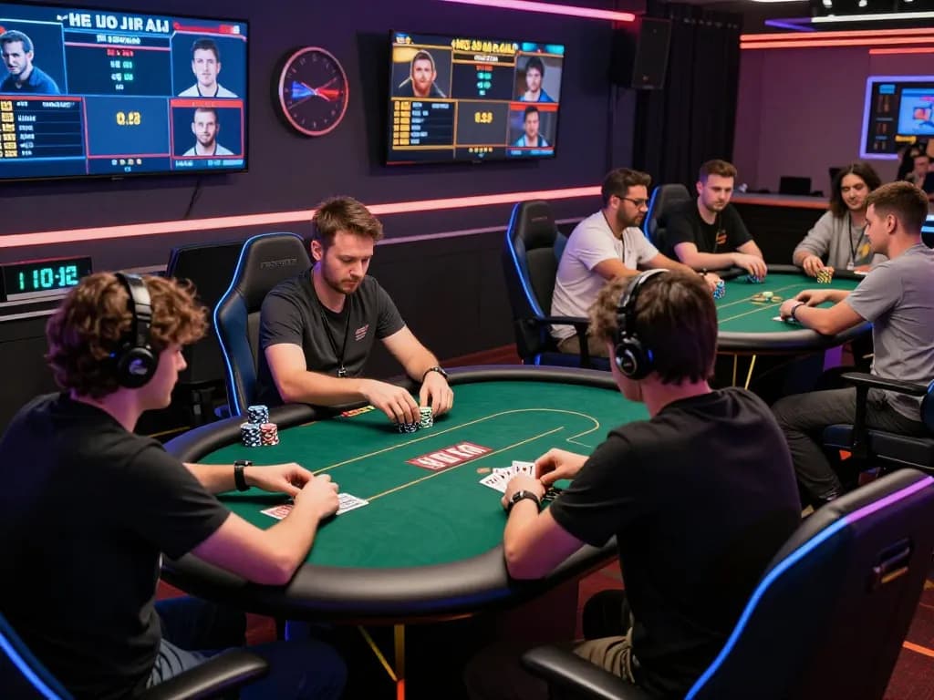 Players strategizing and placing bets in an online poker tournament at sc88seo platform, showcasing dynamic gameplay.