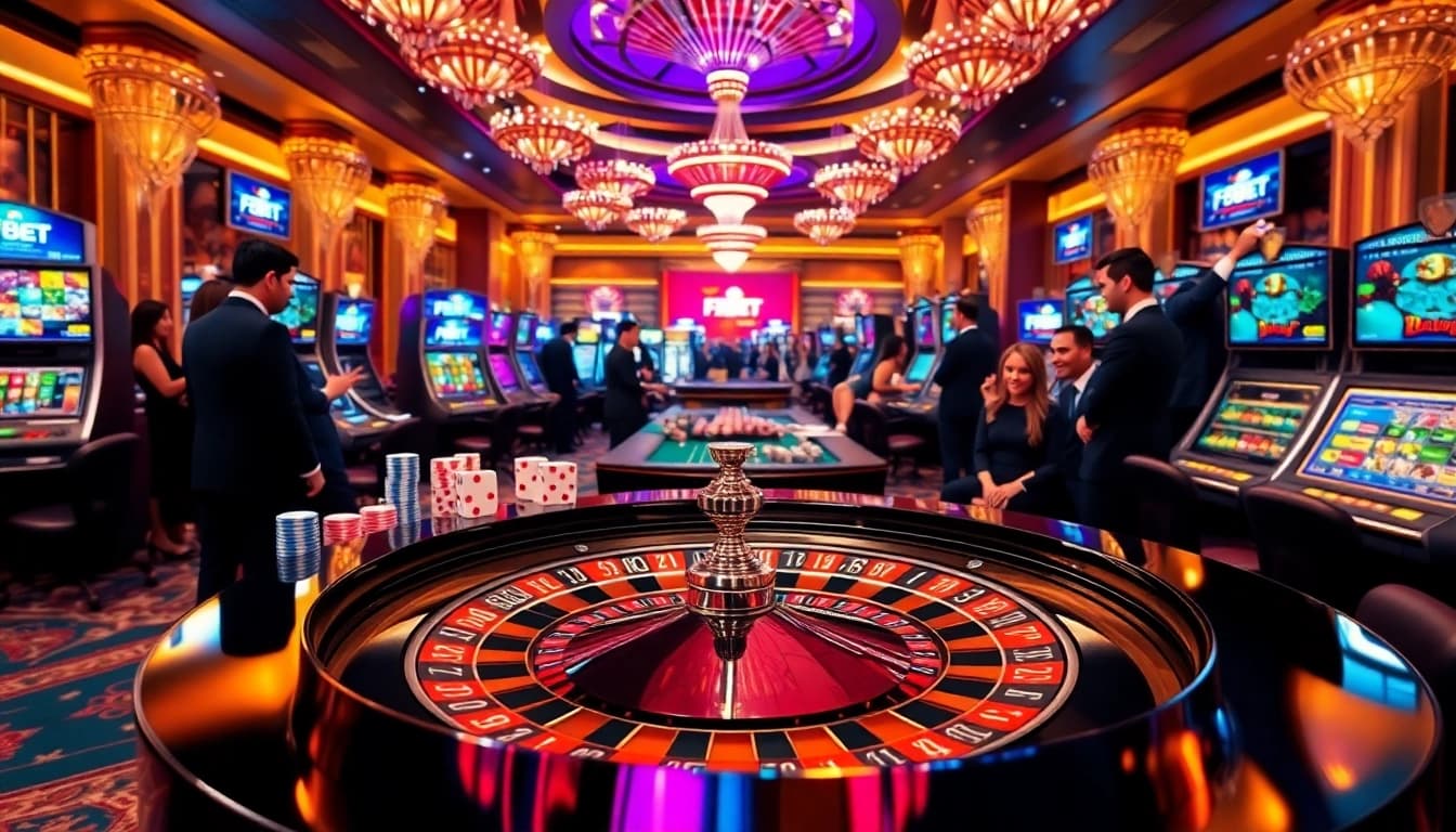 F8BET players enjoying a thrilling gambling experience at a luxurious casino table.