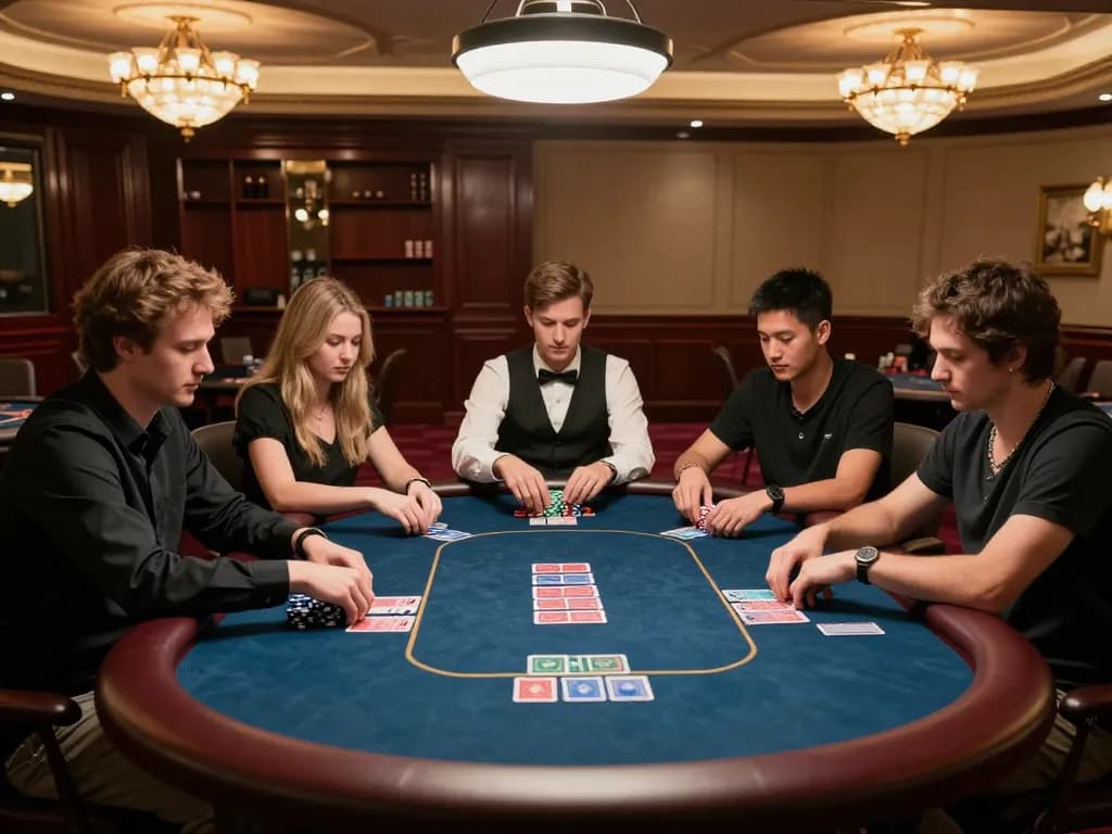 mm88 players strategizing their next move at a high-stakes poker table in a luxury casino