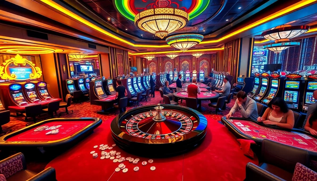 Experience the excitement of winning at 79king.com with vibrant casino tables and roulette wheel.