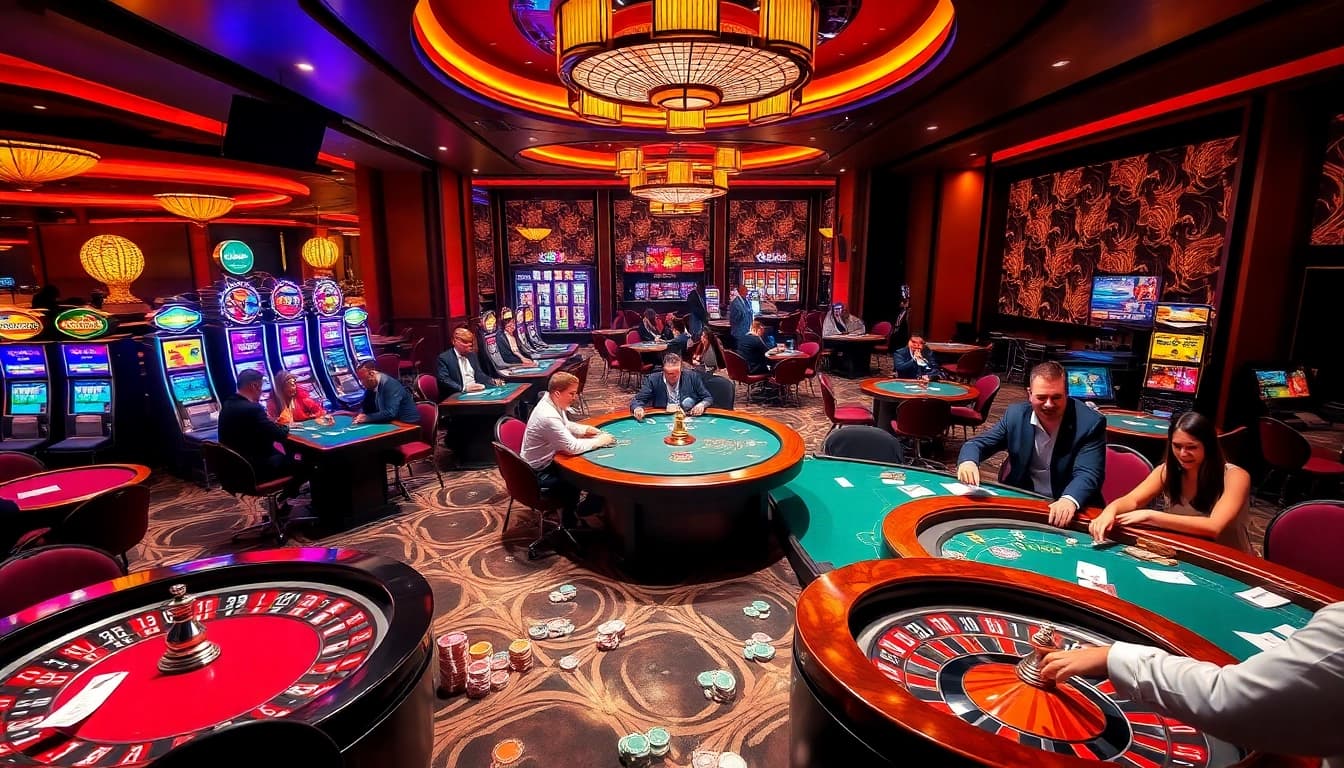 Playing thrilling games at https://pu88.games/ featuring vibrant casino tables, exciting slot machines, and action-packed poker games.