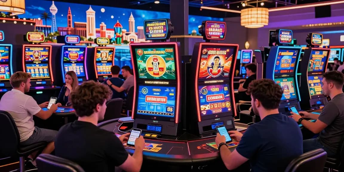 Diverse players enjoying games at non UK casinos showcased on https://dsam.org.uk, featuring vibrant slot machines and live dealer action.