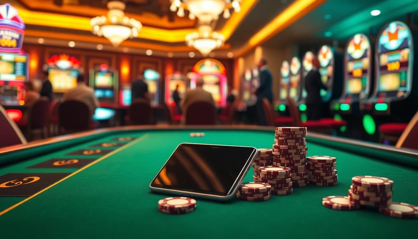 Engaging scene of gamblers celebrating wins at S8 casino with Samsung Galaxy S8 in focus.