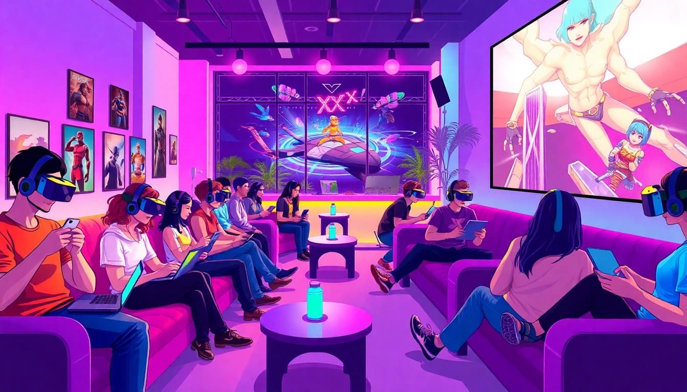 Engaging scene of players enjoying various XXX games in a vibrant gaming lounge.