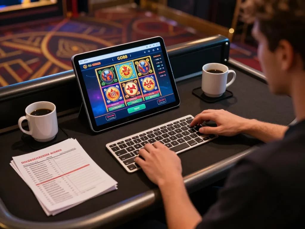 Engaging gaming experience with the GO88i app on tablet, highlighting online gambling strategy.