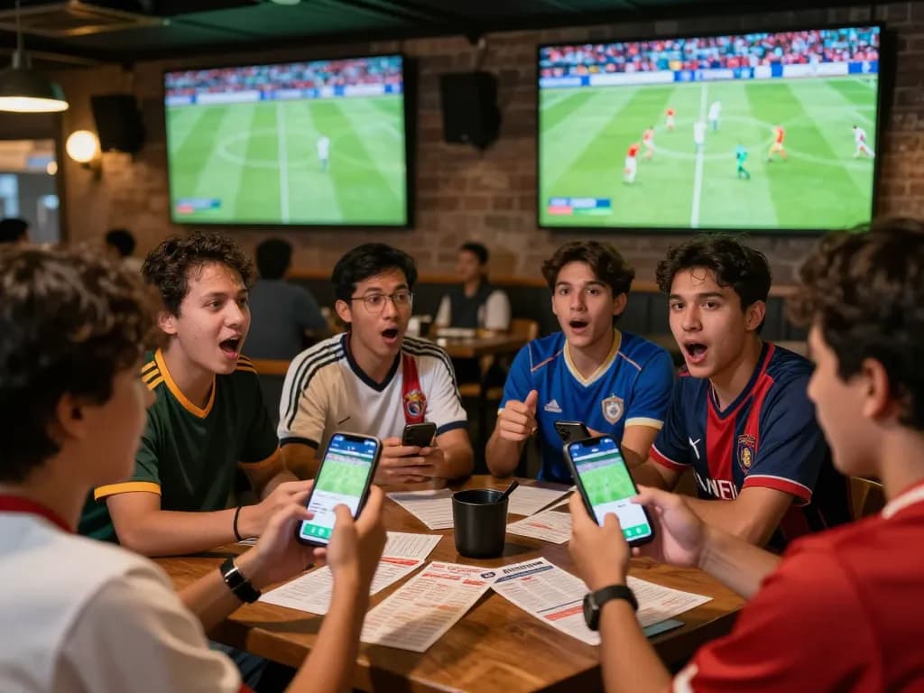 Kèo nhà cái betting app displayed on smartphone amidst fans cheering for their team during a live match.