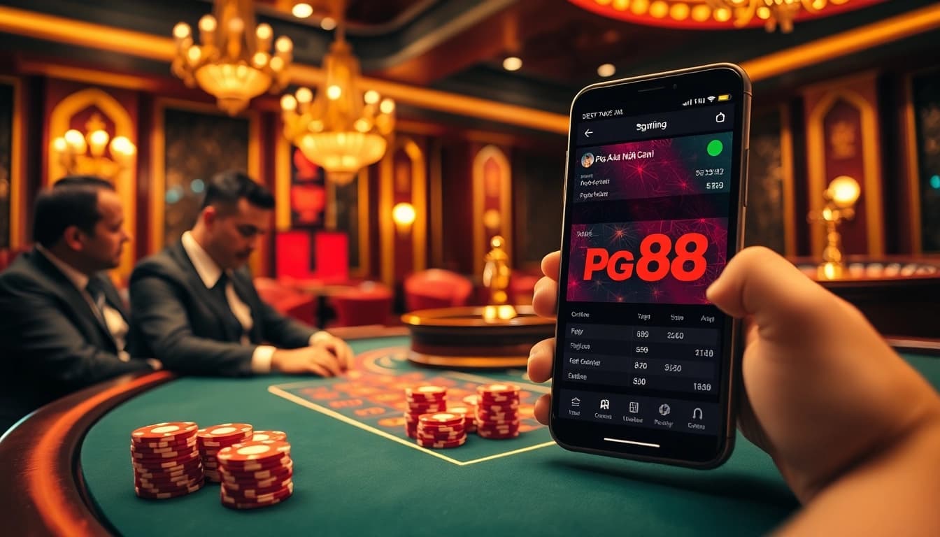Betting excitement at pg88 nhà cái casino with professional poker players and vibrant atmosphere.