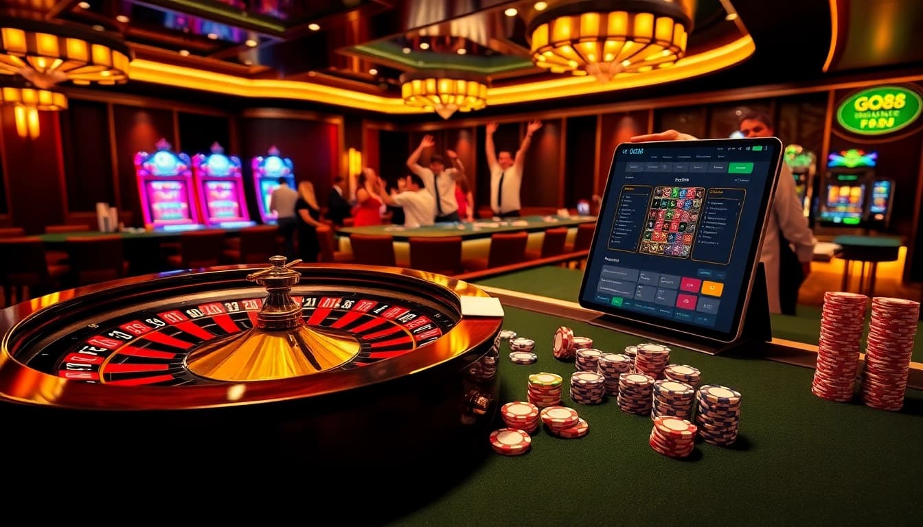 Experience the thrill of the GO 88 casino with vibrant slot machines and roulette tables.