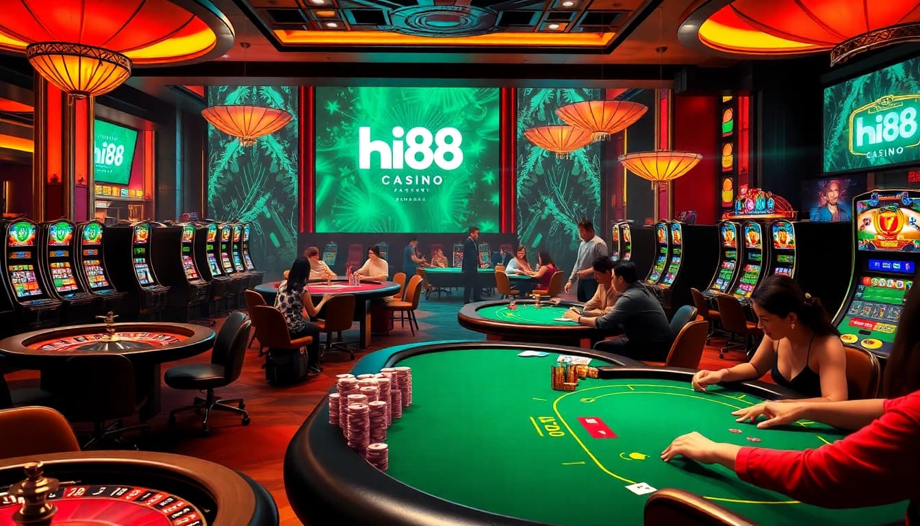 Players enjoying thrilling games at Hi88 Casino, showcasing excitement and luxury.