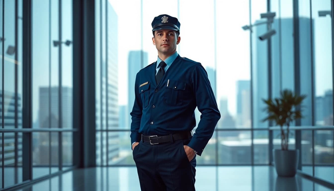 Personal security guard ensuring safety in a modern office environment.