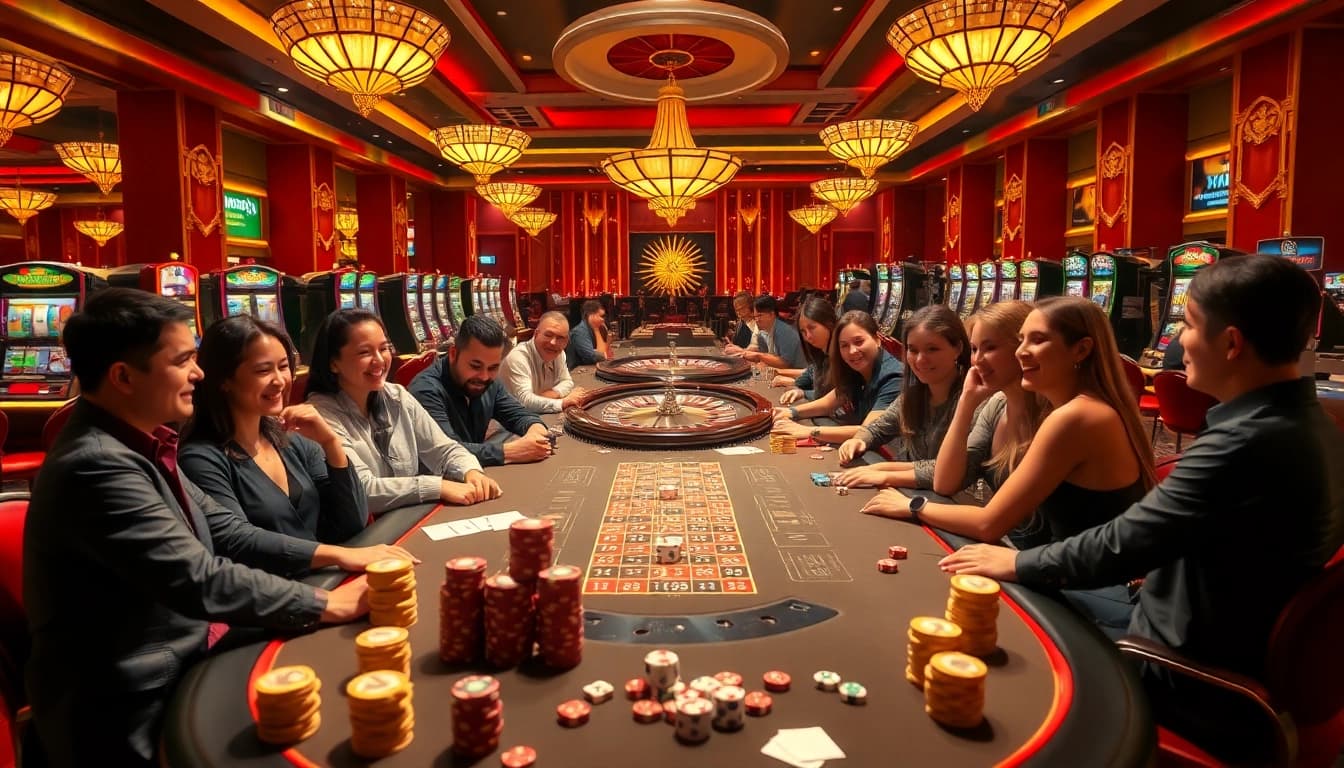 Sodo66 players enjoying an exciting game night with vibrant casino elements.