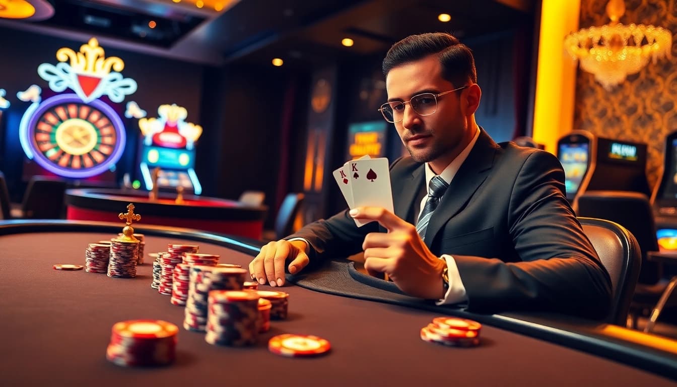 Gamble confidently at https://78win.school/ with poker chips and cards in a luxurious casino environment.