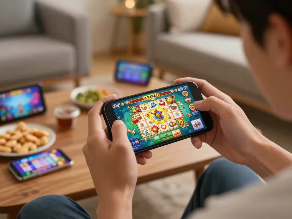bắn cá bingo gameplay on mobile, player engaged at home in cozy atmosphere