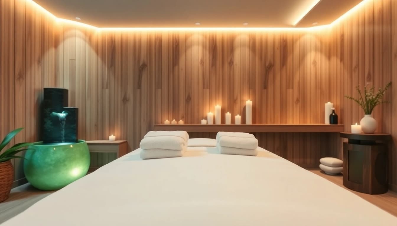 Spa Ads showcasing a serene massage room with calming decor and ambient lighting.