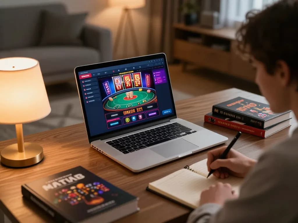 Engaged player strategizing on 888NEW online casino games in a cozy home setting.