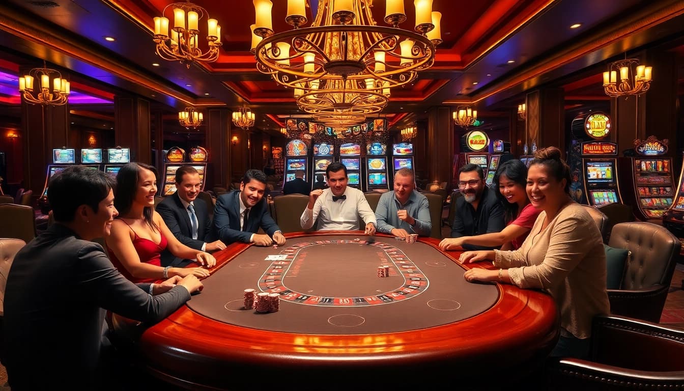 Players enjoying a high-stakes game at ABC 8, showcasing luxury casino elements and excitement.
