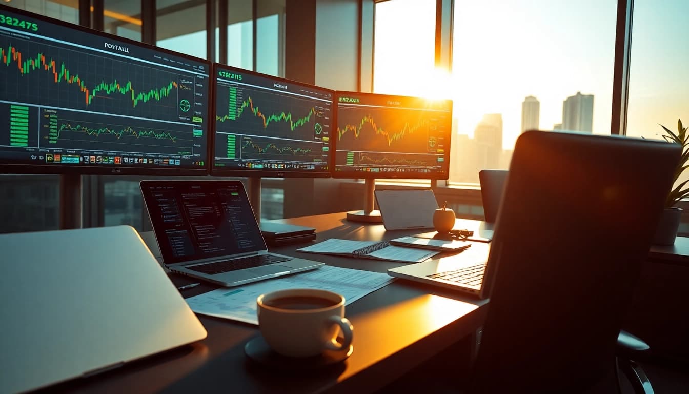 Explore the dynamic environment of pre marketing trading with financial screens, documents, and trading tools.