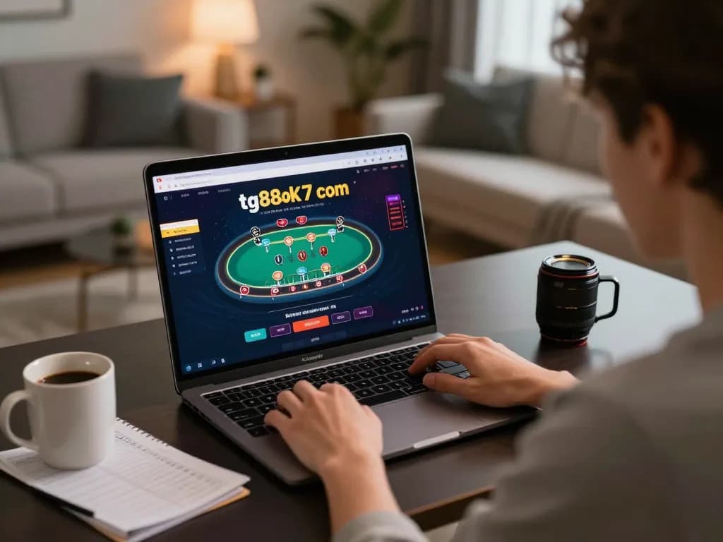 Playing live dealer blackjack on tg88ok7 com in a modern home setting with focused atmosphere