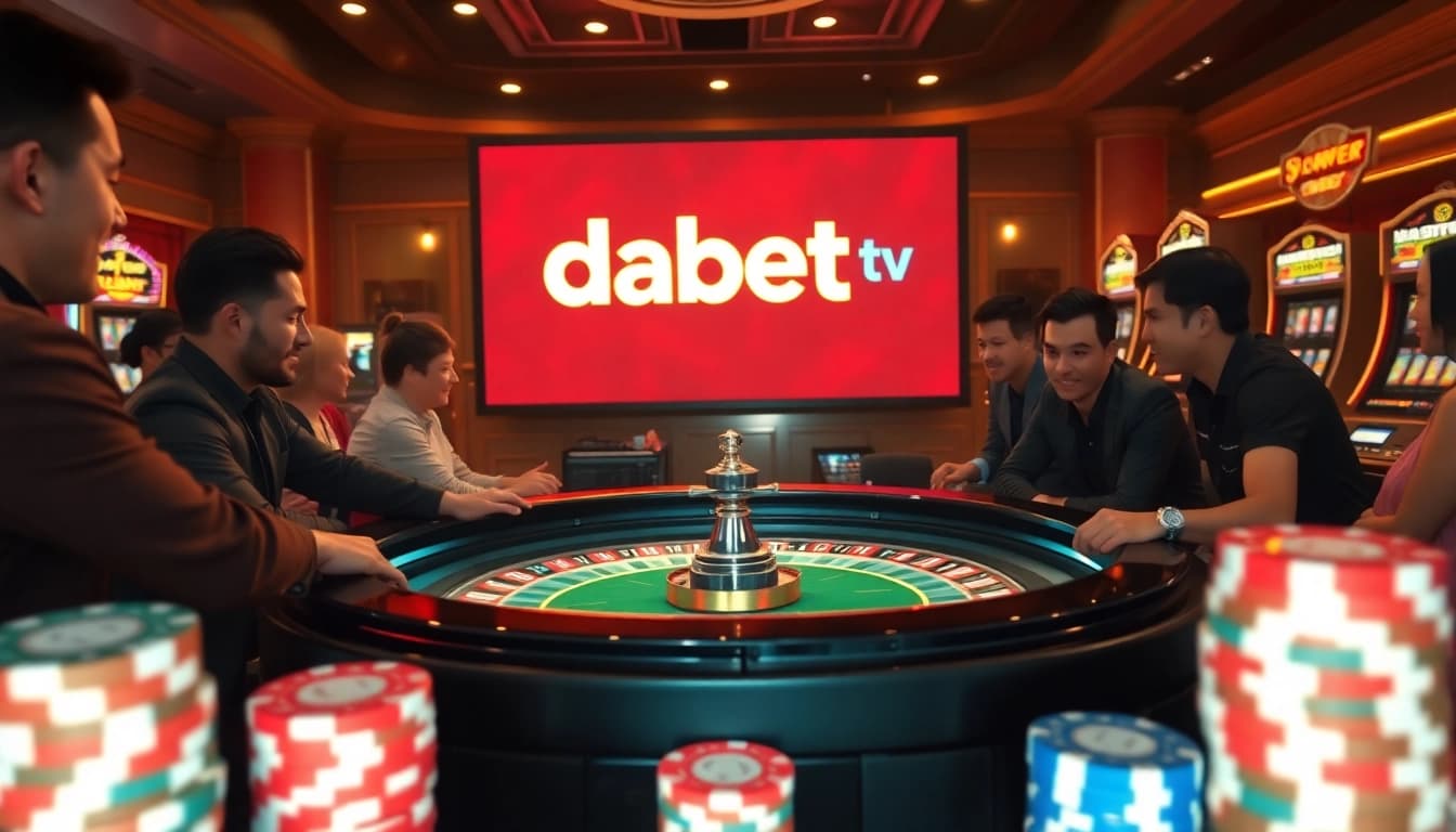 DABET TV illuminates the thrill of roulette at a lively casino, showcasing players engaged in exciting gameplay.