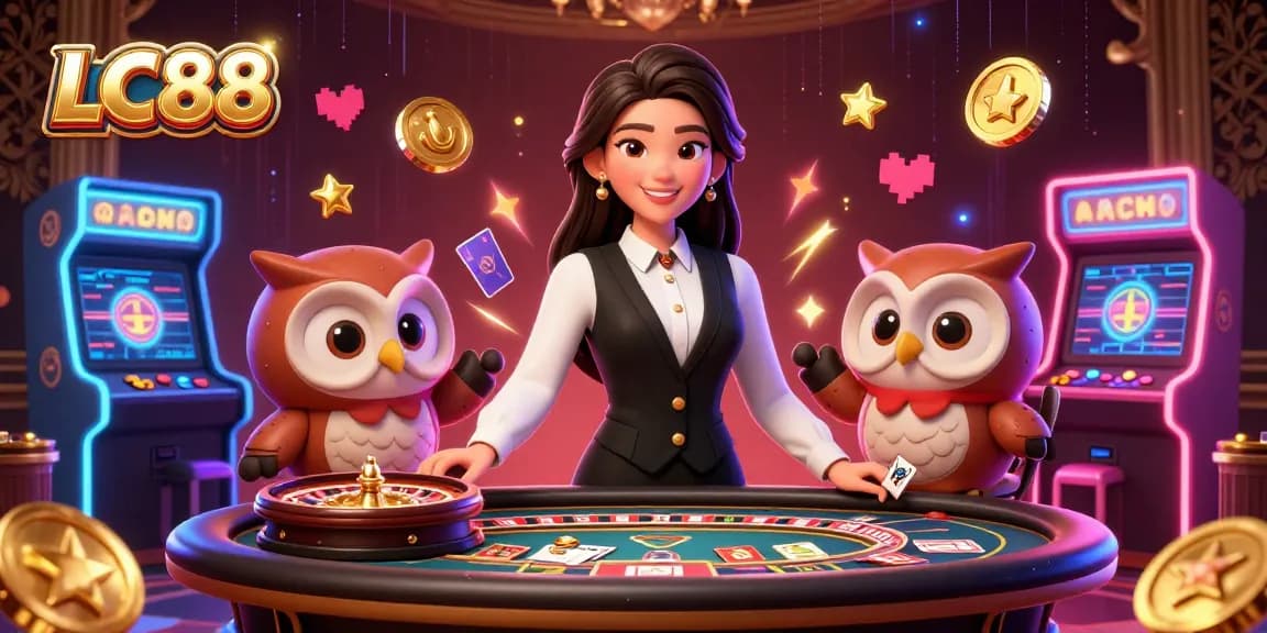 Play baccarat and roulette at LC88 with a delightful Asian dealer and charming owl assistant.