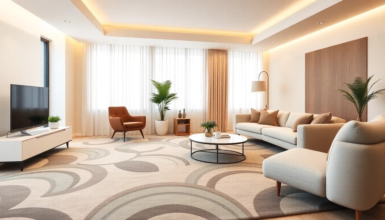 Tappeti moderni Milano elegantly enhance a contemporary living room with a stylish and cozy design.