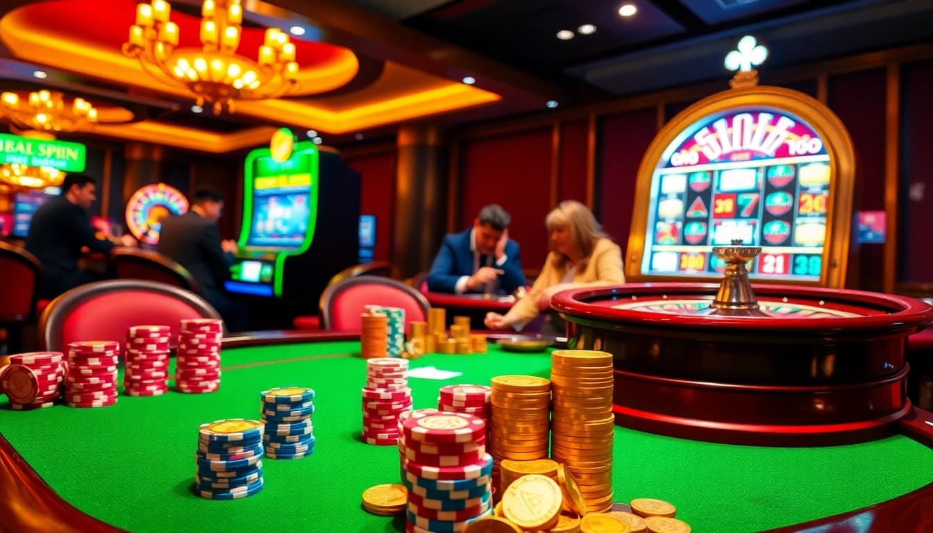 Players engage at a luxurious casino table, showcasing the excitement of http://228kbet.net/ gambling experience.
