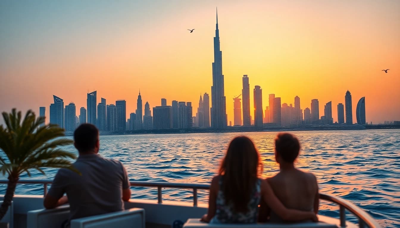 Experience the stunning skyline of Dubai at sunset, a perfect inspiration for your travel to Dubai.