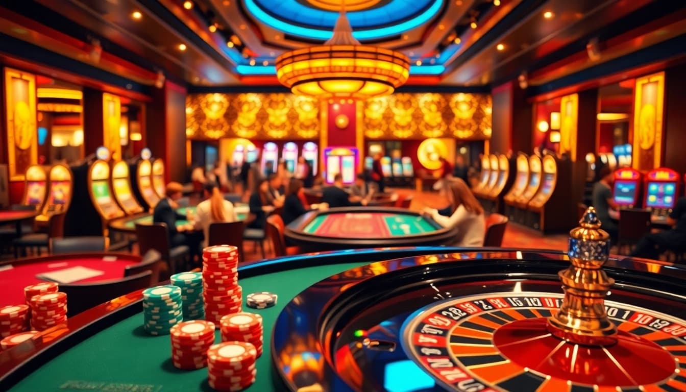 Engaging scene of luxurious casino excitement featuring lô kép miền bắc strategy with roulette and poker chips.