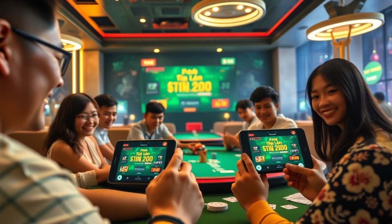 Vibrant scene depicting card games from topgamebaidoithuong.mx with players enjoying high-stakes action.