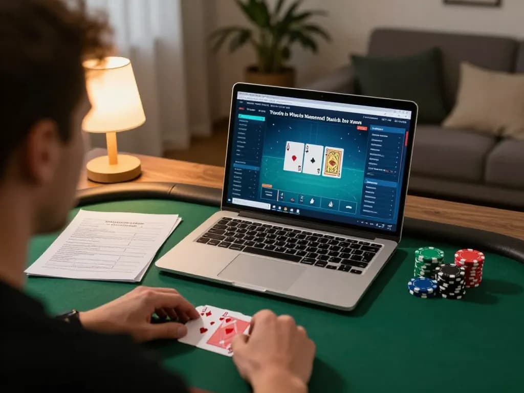 Okfun player's immersive online poker session at home focusing on strategy and bankroll management.