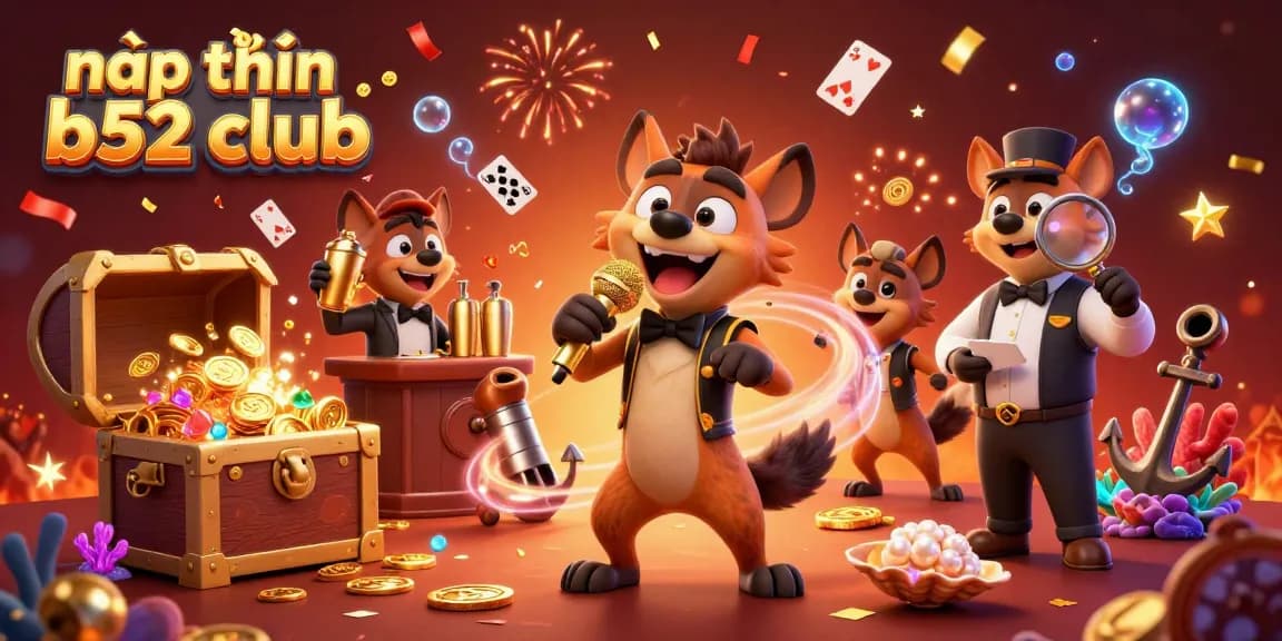 Nạp tiền B52 club in a vibrant 3D casino scene featuring comedic hyenas and playful gambling elements.