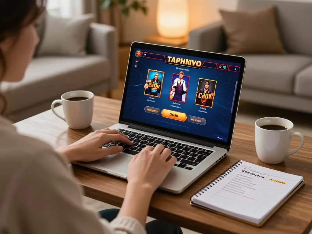Player enjoying online gambling at Nhà cái Luck8, showcasing a cozy home atmosphere with strategic planning.