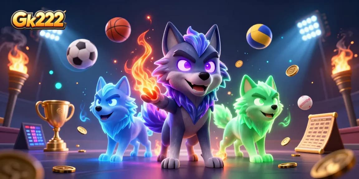 Experience thrilling gameplay at Gk222 with a dynamic scene featuring gaming elements and captivating wolves.