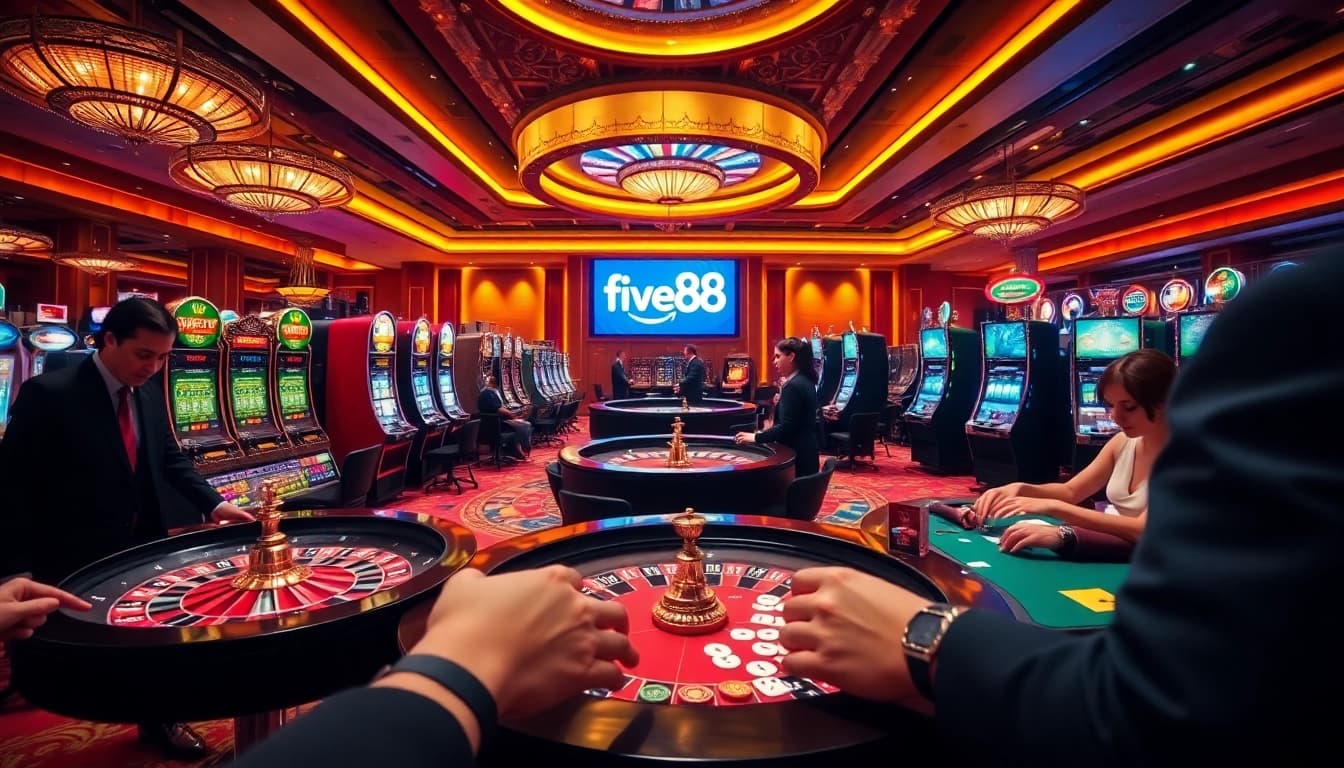 Experience the excitement of five88 casino games with stunning tables and vibrant slot machines.