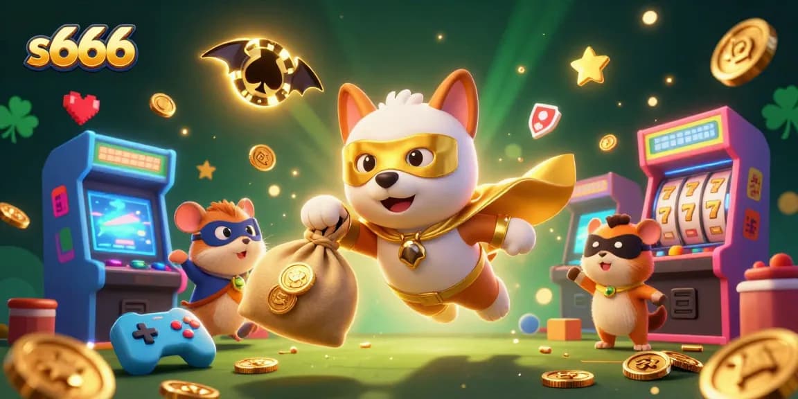 Experience thrilling games at s666 with this vibrant 3D illustration of a superhero dog and hamster.