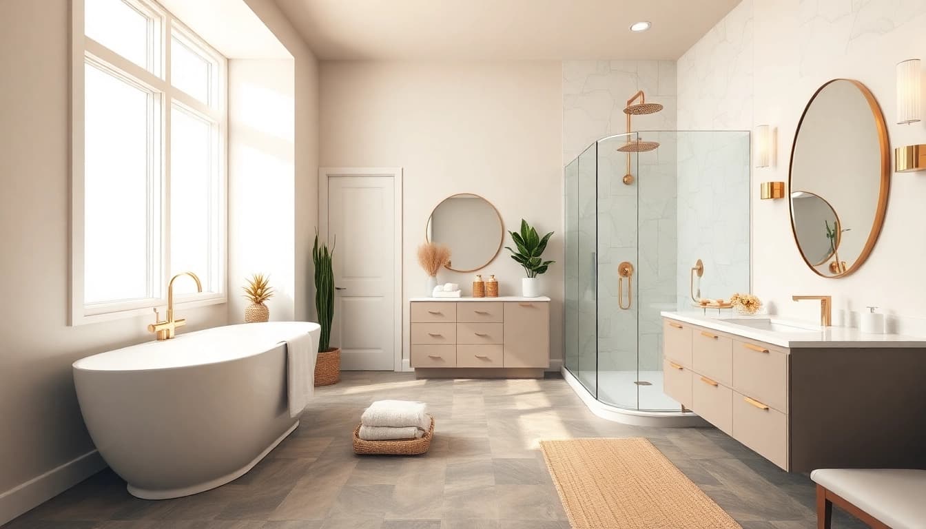Transform your space with this stunning bathroom remodeling featuring a stylish freestanding tub.