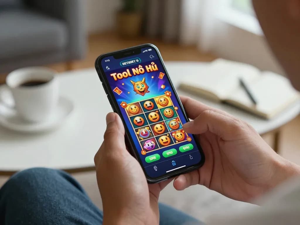 Engaging mobile gaming session using Tool Nổ Hũ app with smartphone and gaming strategy notes.