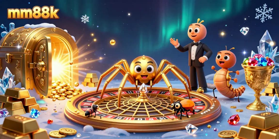 Engage with mm88k as the golden spider spins a roulette web in a vibrant casino scene.