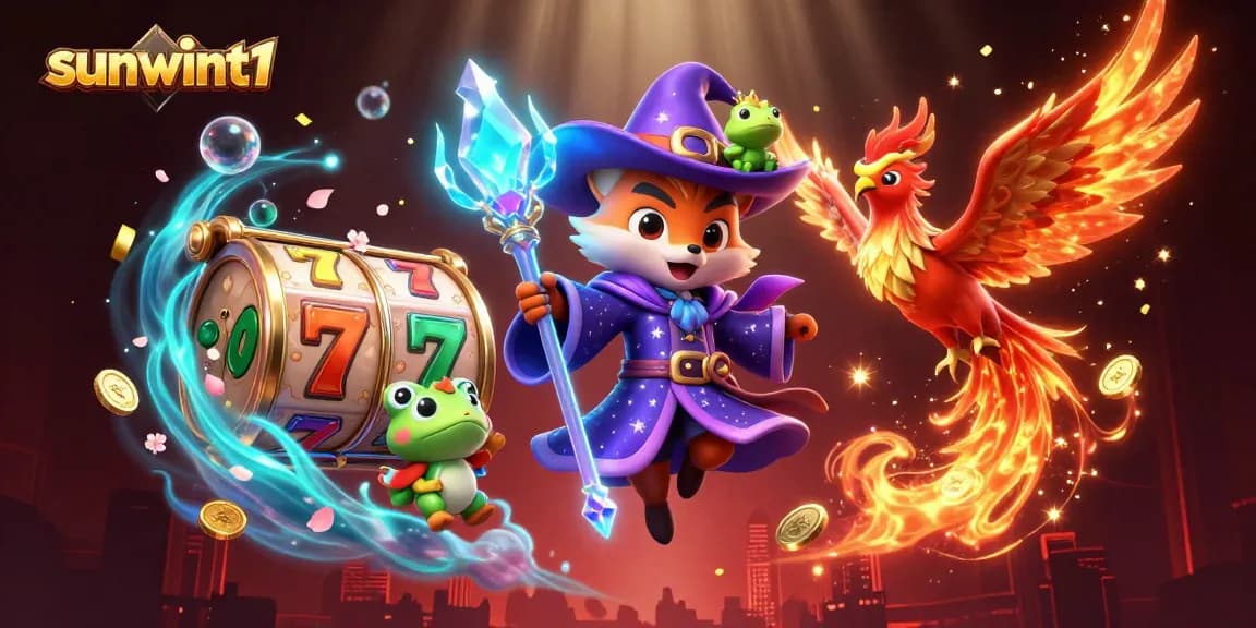Win big at sunwint1 with dazzling animated slot reels featuring a mystical wizard fox.