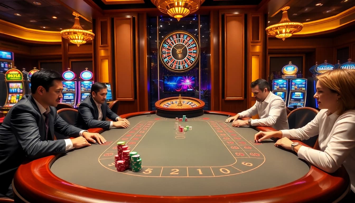 Experience thrilling gameplay at https://s8esra.com/ with players engaged at a luxurious casino table.