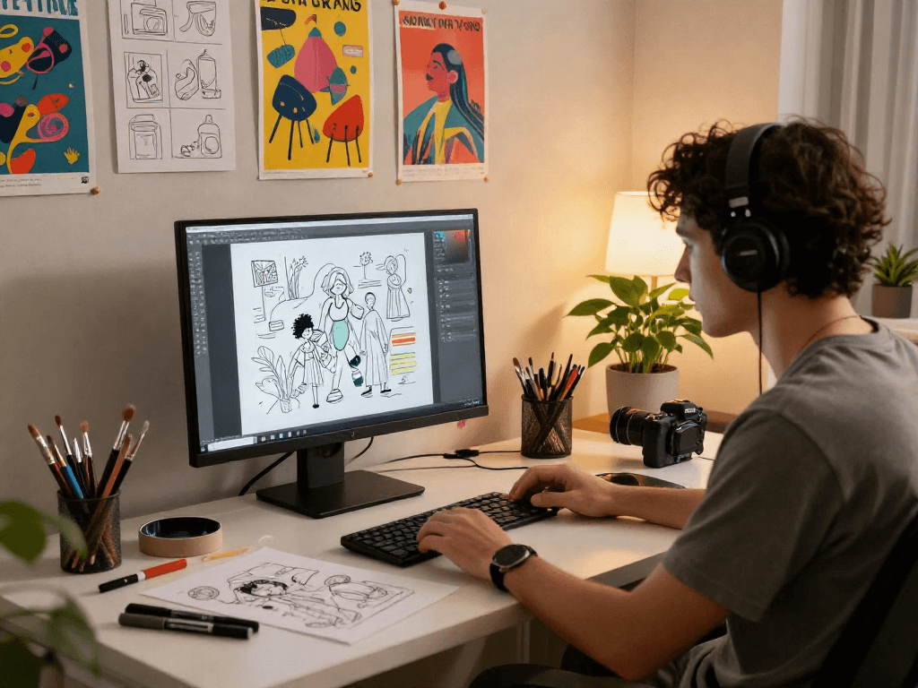 NSFW-themed digital art creation in a vibrant studio.
