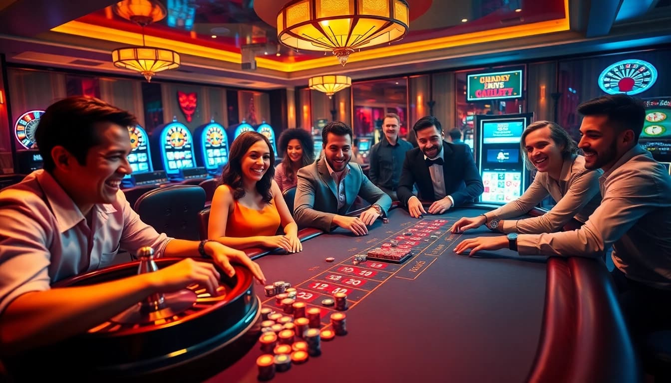 Exciting poker game experience at 39bet casino with vibrant atmosphere and luxury decor.