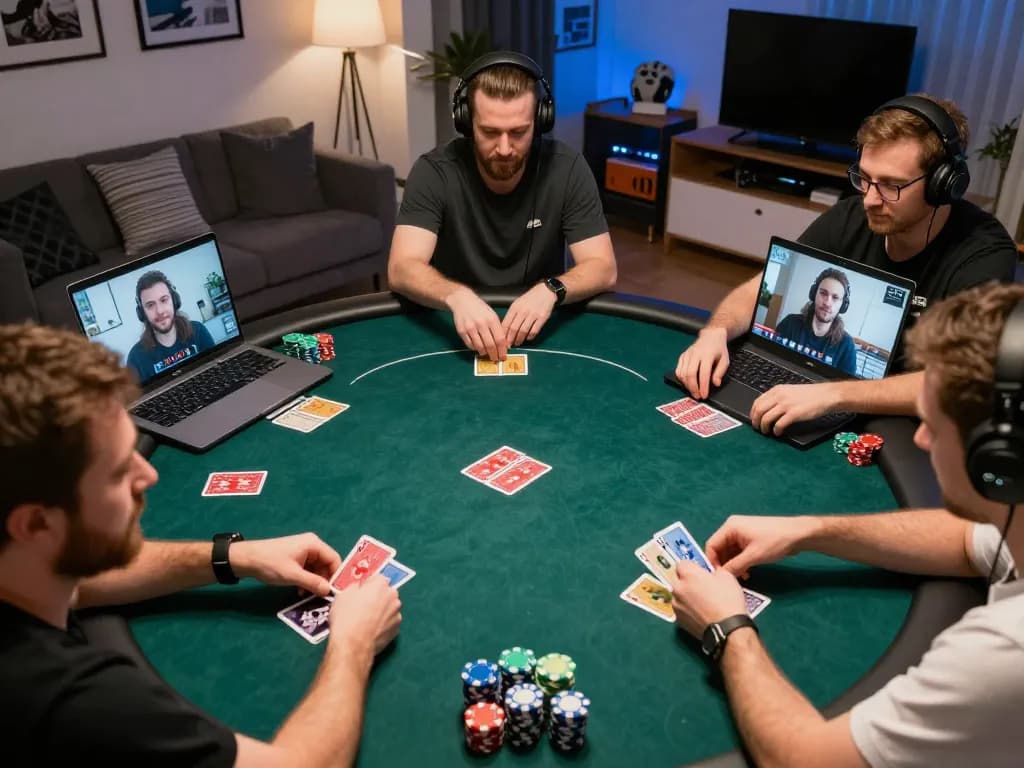 Players strategizing in an online poker game at home as go8 offers exciting betting opportunities