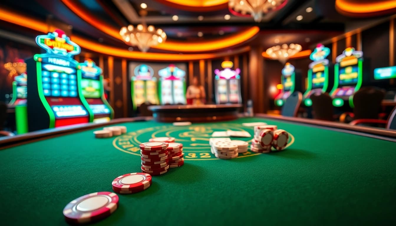 Engaging scene of players enjoying the thrilling games at 98win casino, showcasing excitement in gambling.