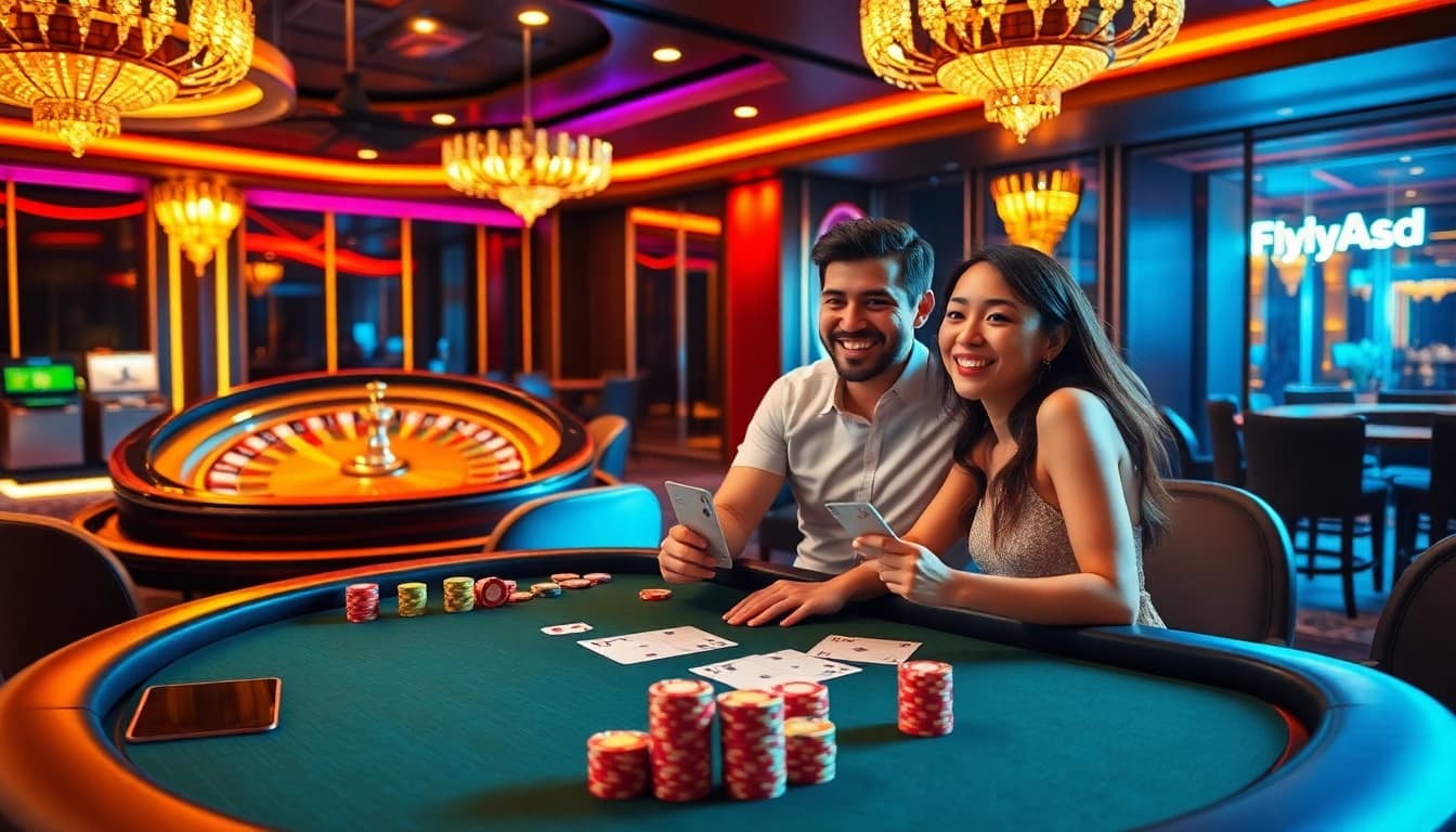 Experience high-stakes poker action at fly88.ad with vibrant casino scenes and thrilling excitement.