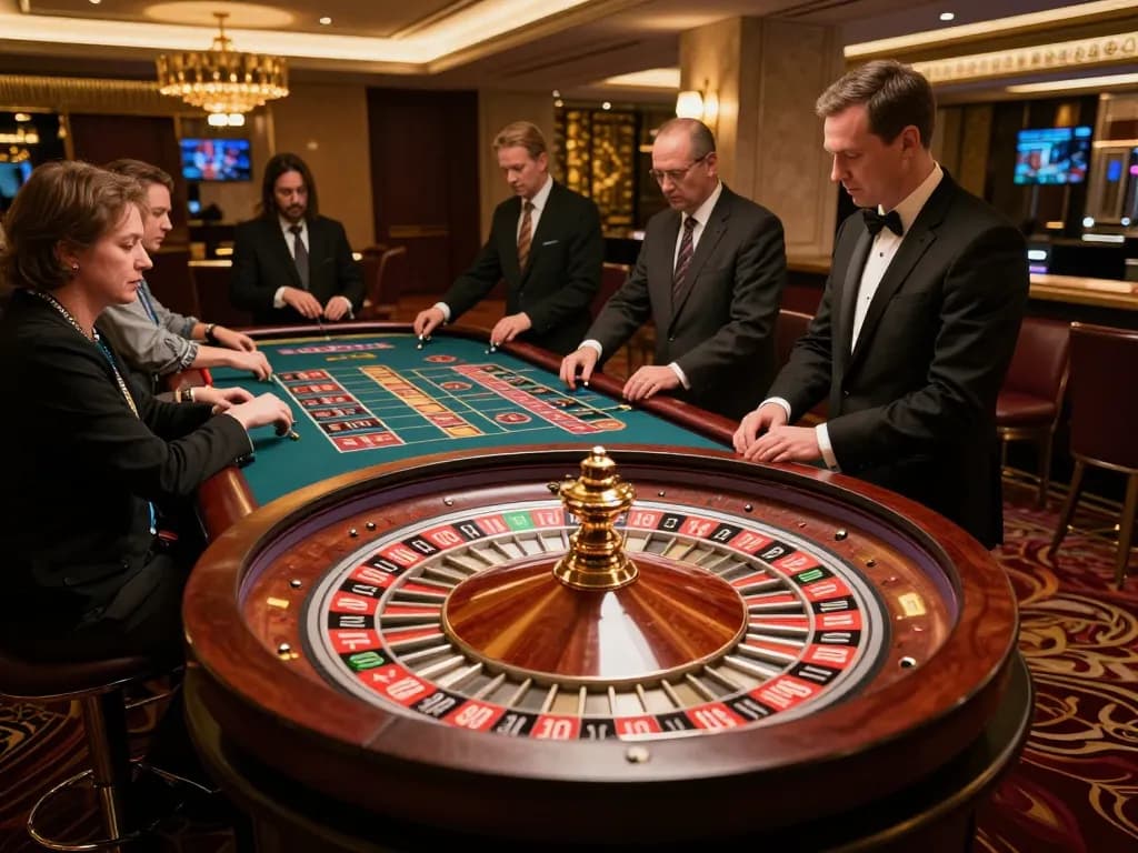Players enjoy the thrill of roulette at 8XBET casino, experiencing high-stakes betting excitement.