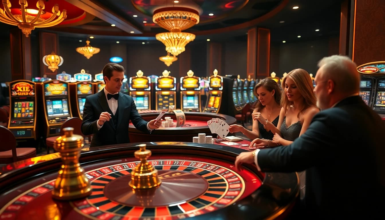 Exciting gameplay at XX 88 with players enjoying roulette and poker in a vibrant casino.