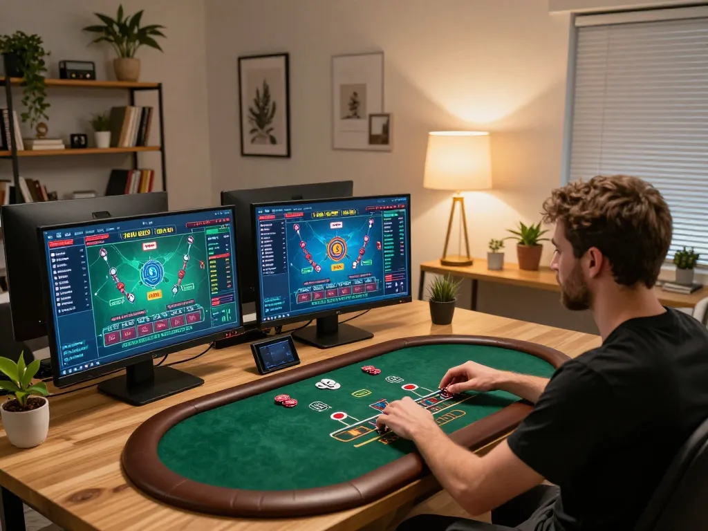 Player strategizing in online blackjack at home using TR88 mobile gaming app