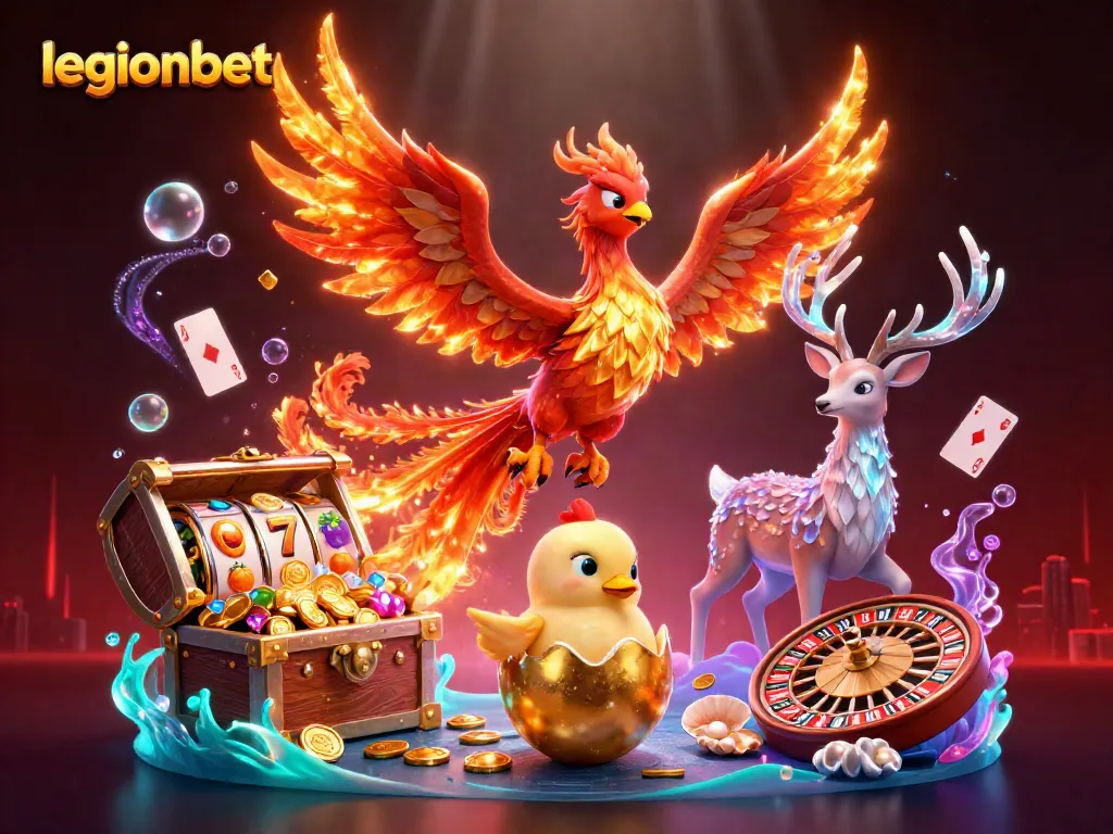 Experience thrilling gameplay at legionbet casino with a vibrant and dynamic 3D illustration.