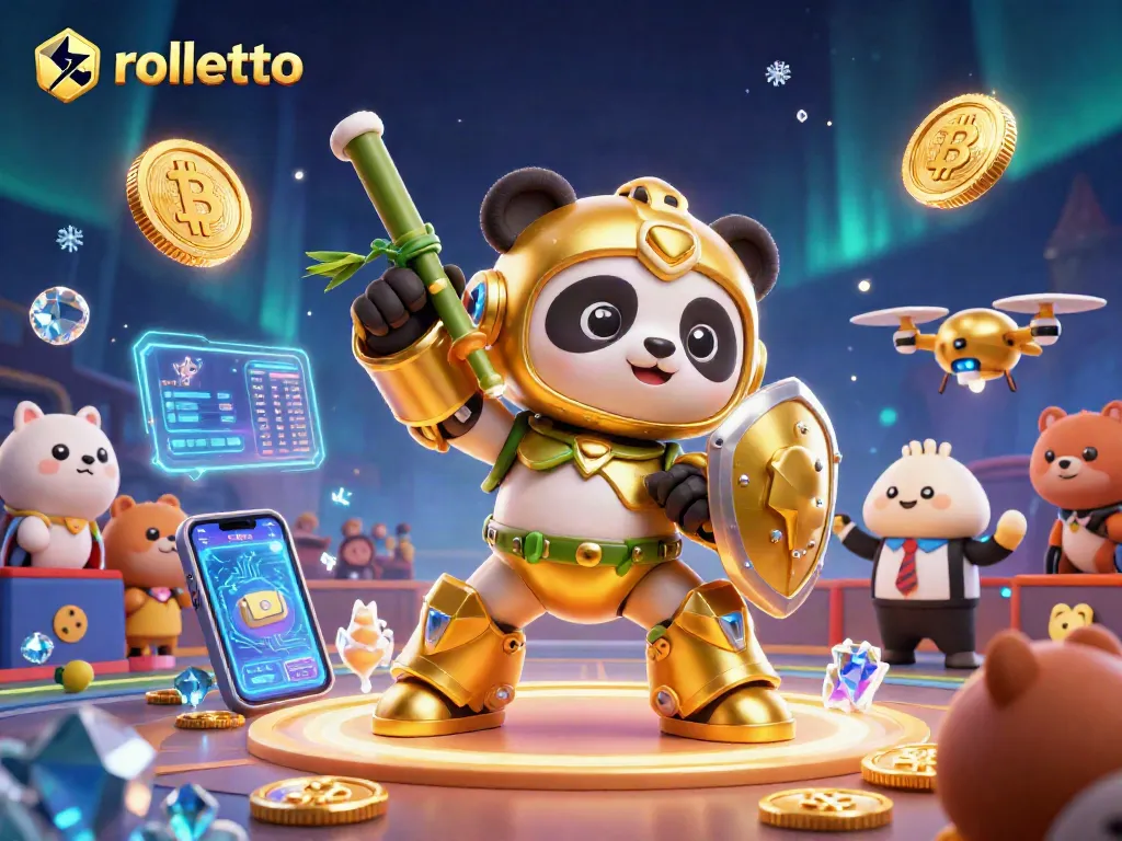 Engage with rolletto's dynamic gaming scene featuring exciting digital elements and cartoon characters.